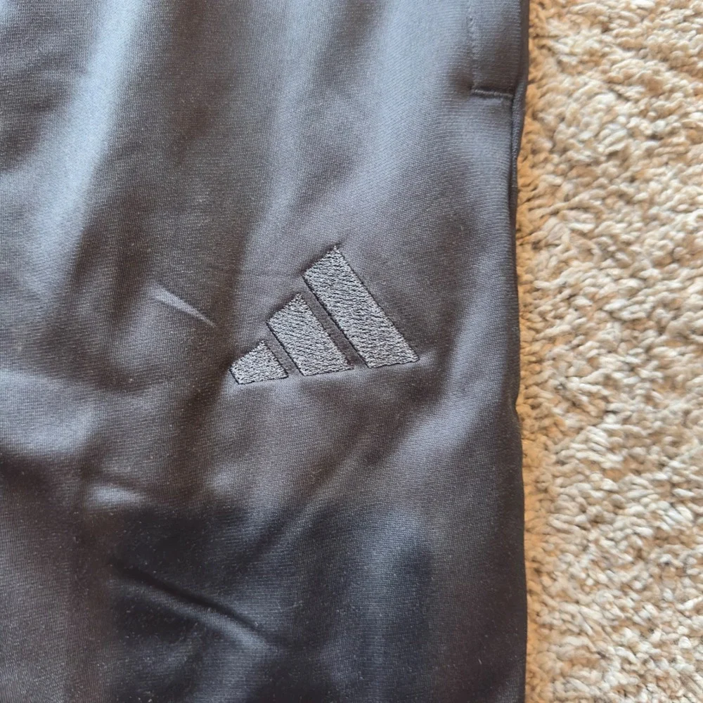 Adidas Mens Large Black Fleece Lined Track Pants Ankle Zip Joggers Training Pant